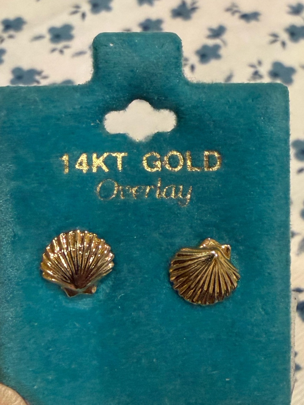 14KT Gold Overlay Shell Stud Earrings - Gold